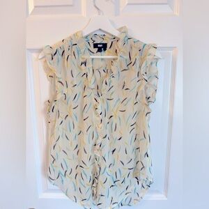 DKNY sheer blouse with watercolour strokes and subtle shimmer